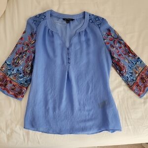 Blue Women's Top with Paisley Sleeves